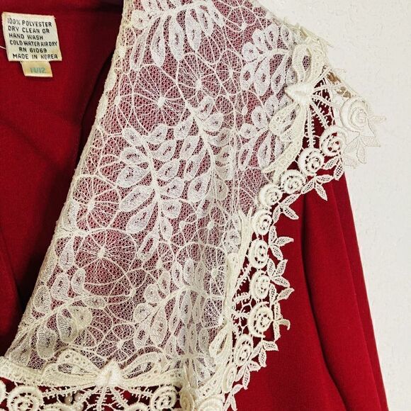 Vtg 80's‎ Nilani Red Applique Lace Pleated Tea Dress Pearls Fancy Party sz 11/12 - Picture 6 of 16